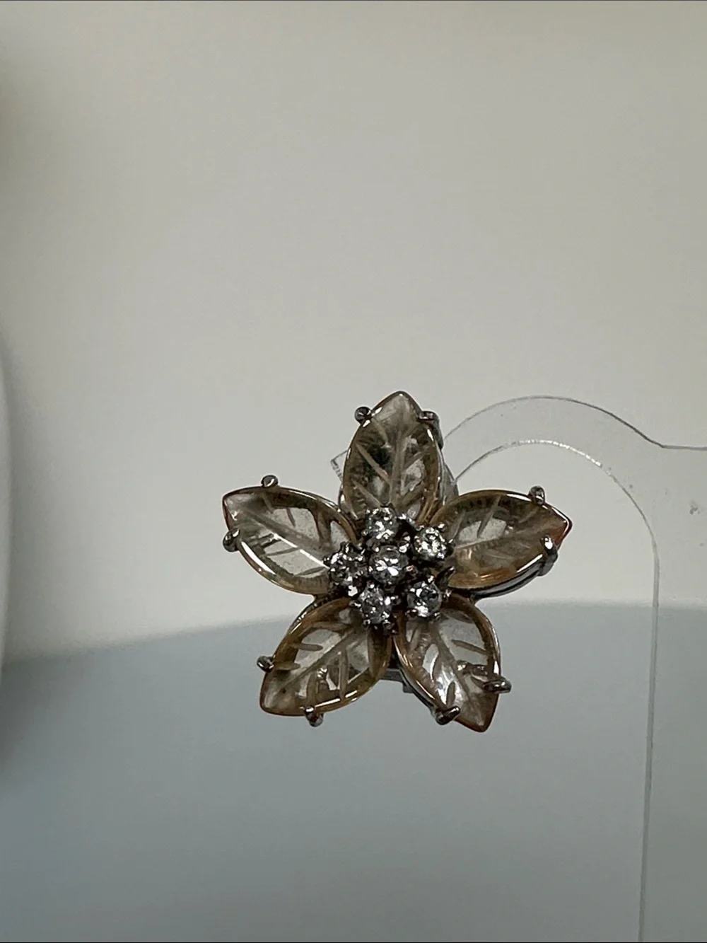 Sterling Silver Petal Citrine Floral Stud Earrings in Champagne Gold Tone